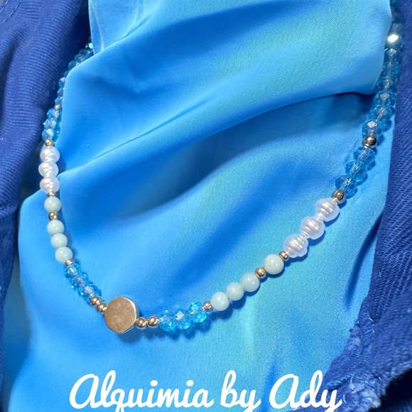 Alquimia Blue and Gold Necklace with Crystalline Beads - Picture 1 of 1